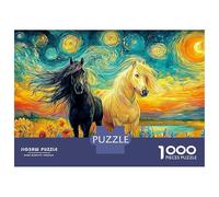 Caballo negro galopando a través del fuego y el agua 1000 Piezas Rompecabezas Divertidos DecoracióN Familiar Pintura al óleo estilo caballos Desafíos Difíciles Para Familiares Y Amigos 52x38cm/1000pcs