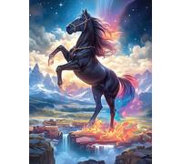 Caballo negro galopando en brillo ardiente mágico Puzzle 500 Piezas Portátil Familiar Animal salvaje mascota Cute Rompecabezas 3D Para Familia Desafío Intelectual Maquetas Educativas Construir 500 PCS