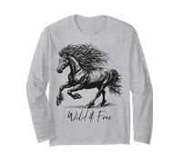 Caballo Negro Galopando Mujeres Chicas Salvaje y Libre Showjumping Manga Larga