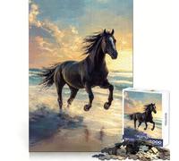 Caballo Negro Libertad Junto al Mar Rompecabezas para Adultos 1000 Rompecabezas Ejercicio Cognitivo Tiempo Bien Invertido Sin Bordes Asperezosos Regalo Alegre (38x26cm)