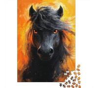 Caballo Negro Puzzle para Adultos Puzzle de 1000 Piezas Fondo de Fuego Diversión Hogar Relajación 38x26cm/1000pcs