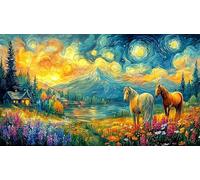 Caballo otoñal Junto a una cabaña rústica Puzzle de 1000 Piezas - Juego edugatoivo diFícil & Estimulante Regalo para Adultos y niños 38x52/1000pcs