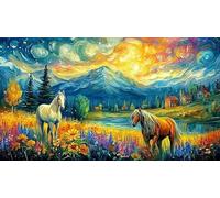 Caballo otoñal Junto a una cabaña rústica Puzzle de 1000 Piezas para Adultos - Papel Reciclado Actividad para casa & Idea 75x50/1000pcs