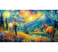 Caballo otoñal Junto a una cabaña rústica Puzzle de 1000 Piezas para Adultos - Papel Reciclado Actividad para casa & Idea 75x50/1000pcs