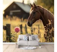 Caballo Papel Pintado 450 x 315 CM, 3D Cortijo Dormitorio Mate Fotomurales Pared, Impermeable Murales Papel Tapiz, No Tejido Sala de Estar Papel Tapiz Grande