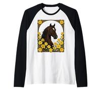 Caballo pegajoso del pantano rodeado de Flores de jazmín Amarillo Camiseta Manga Raglan