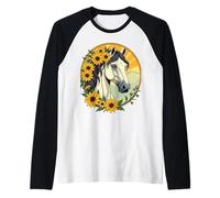 Caballo Pura Sangre y Flores de Susan de Ojos Negros Camiseta Manga Raglan