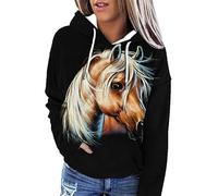 Caballo Retrato Impresión 3D Mujer Sudadera con Capucha Caballo Tema Manga Larga con Bolsillo Casual Sudaderas con Capucha Pullover Tops