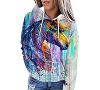 Caballo Retrato Impresión 3D Mujer Sudadera con Capucha Caballo Tema Manga Larga con Bolsillo Casual Sudaderas con Capucha Pullover Tops