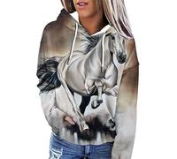 Caballo Retrato Impresión 3D Mujer Sudadera con Capucha Caballo Tema Manga Larga con Bolsillo Casual Sudaderas con Capucha Pullover Tops
