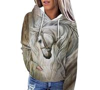 Caballo Retrato Impresión 3D Mujer Sudadera con Capucha Caballo Tema Manga Larga con Bolsillo Casual Sudaderas con Capucha Pullover Tops