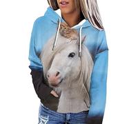 Caballo Retrato Impresión 3D Mujer Sudadera con Capucha Caballo Tema Manga Larga con Bolsillo Casual Sudaderas con Capucha Pullover Tops