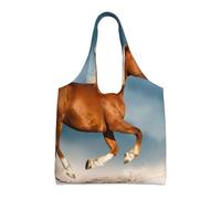 Caballo rojo corriendo,Bolsas de mano reutilizables, bolsas de supermercado, bolso de hombro de lona de gran capacidad