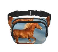 Caballo Rojo Corriendo,Riñonera Cuadrada de Doble Capa, Bolso de Viaje, Bolso Informal para el Pecho.
