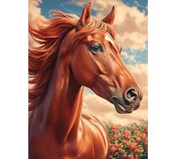 Caballo Rojo en una Pradera en Flor Rompecabezas 500 Piezas Cartón para Adultos Mascota de Vida Silvestre Estimulación Cognitiva Juego Familiar Decoración Mural Regalo De San Valentín 500 PCS