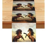 Caballo Saltando Impreso,Camino de Mesa de Lino sintético para el hogar, Fiestas, comedores, 33 x 183 cm
