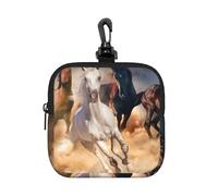 Caballo Salvaje Corriendo contra la tormenta de Arena,Bolsa de Almacenamiento Cuadrada con Cremallera, Monedero de Neopreno, Carteras pequeñas, Monedero pequeño, Monedero