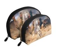 Caballo Salvaje Corriendo contra la tormenta de Arena, Bolsa de Maquillaje de Concha, Monedero pequeño para Mujer, Bolsa de artículos de tocador, Bolsa de cosméticos, 2 Piezas