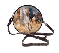 Caballo salvaje corriendo contra la tormenta de arena,Bolso de hombro de piel sintética, bolso cruzado redondo - Bolso circular para mujer