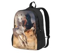 Caballo salvaje corriendo contra la tormenta de arena,Mochila con bolsillos, mochila informal para el día a día, resistente al agua, ideal para la escuela, viajes