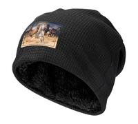 Caballo Salvaje Corriendo contra una tormenta de Arena,Gorro de Punto Tipo gofre, Gorro de Invierno de poliéster con Forro Polar cálido para Hombres y Mujeres.