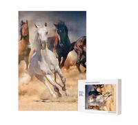 Caballo salvaje corriendo contra una tormenta de arena: rompecabezas de madera de 300 piezas para diversión familiar y para adultos.