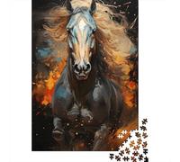 Caballo Salvaje Corriendo Puzzle de 1000 Piezas Papel para Adultos Fondo de Fuego Dinámico Relajante Familia Decorativo Regalo 52x38cm/1000pcs