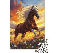 Caballo Salvaje Corriendo Puzzle de 1000 Piezas Papel para Adultos Pradera al Atardecer Paisaje Natural Relajación Decoración Hogar Regalo 70x50cm/1000pcs