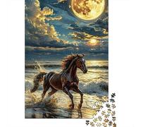 Caballo Salvaje Corriendo Puzzle de 1000 Piezas Papel para Adultos Vistas del Océano Nocturno Juego de Puzzle 1000 Piezas Relajación Familia Regalo Decoración 38x26cm/1000pcs