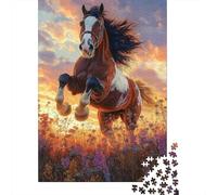 Caballo Salvaje Corriendo Puzzle para Adultos Puzzle de 1000 Piezas Prado al Atardecer Rompecabezas de Papel Relax Decoración Regalo 38x26cm/1000pcs