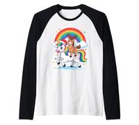 Caballo Unicornio Arcoíris Equitación Caballos Camiseta Manga Raglan