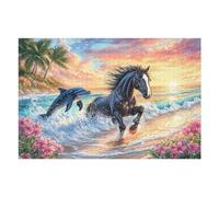 Caballo y delfín al Atardecer Puzzles 1000 Piezas Desafío Nivel Difícil Tiempo Feliz Rompecabezas para Adultos Aliviar Estrés Decoración Hogar DIY Moderno Portátil 1000 PCS