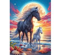 Caballo y potrillo bajo la luna llena Puzzle 300 Piezas Cartón Blanco Premium Para Coleccionistas vida silvestre y plantas Toda La Familia Compatible Marco Estándar Decoración Hogar Regalo Creativo 30