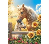 Caballo y Potro en Prado floreciente Puzzle 500 Piezas Educativo Construir 3D Animal Salvaje Mascota Rompecabezas para Familia Maquetas Educativas Desafío Intelectual Decoración Hogar 500 PCS