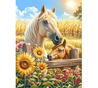 Caballo y su Potro en una Pradera en Flor Puzzle 500 Piezas Cartón Blanco Premium para Coleccionistas Mascota de Vida Silvestre Entrenamiento Memoria Juego Compartir Colección Rompecabezas 500 PCS
