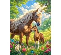 Caballo y su Potro en una Pradera en Flor Puzzle 500 Piezas Cartón Blanco Premium para Coleccionistas Mascota de Vida Silvestre Cute Desarrollo Cognitivo Ocio Tranquilo Casa Compatible Marco Estándar