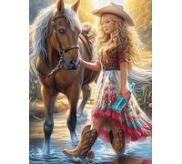 Caballo y una Chica en una Escena de Cascada mágica Rompecabezas 1000 Piezas Cartón para Adultos Y Adolescentes Vida Silvestre y Plantas Hobby Colección Toda La Familia Decoración Única Hogar Calidad