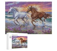 Caballos a lo Largo de la Costa Puzzle 300 Piezas Obra De Arte ModernaRompecabezas 3D para Adultos Y Niñas A 14 Años DIY Creativo Aliviar Estrés Estera Portátil 300 PCS
