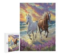 Caballos a lo Largo de la Costa Puzzle 500 Piezas Estera PortátilRompecabezas 3D para Adultos Y Niños A 12 Años DIY Creativo Aliviar Estrés Decoración del Hogar 500 PCS