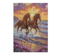 Caballos a lo Largo de la Costa Puzzles 300 Piezas Alivio Estrés Familiar Rompecabezas 3D para Toda La Familia Juguete Educativo Desafío Intelectual 300 PCS