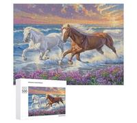 Caballos a lo Largo de la Costa Puzzles 500 Piezas Familiar 3DEntretenimiento Creativo DIY Moderno para Familia Desafío Impossible Decoración Hogar Estera Portátil 500 PCS