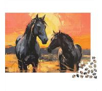 Caballos al Atardecer Puzzle 1000 Piezas Animales para Adultos Material Papel Educativo Rompecabezas Caballo Decorativo 38x26cm/1000pcs