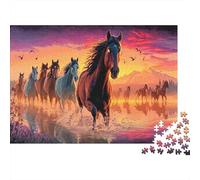 Caballos al Atardecer Puzzle de 1000 Piezas Papel Premium para Adultos Rompecabezas Educativo Tema Caballo Papel Alivio estrés Decoración Pared 70x50cm/1000pcs