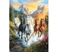 Caballos al galope por las montañas Rompecabezas 500 Piezas Cartón Para Principiantes Pintura al óleo fantástica de animales salvajes Juego Familiar Ejercita La Mente Garantía Reposición Piezas Regalo