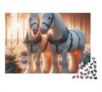 Caballos Blancos Bosque Puzzle de 1000 Piezas Puzzle para Toda la Familia Amanecer Puzzle para Adultos Relajante Decoración 70x50cm/1000pcs