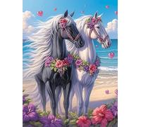 Caballos Blancos con Rosas Puzzles 1000 Piezas Obra De Arte 3D Familiar Animal Salvaje Mascota Cute Rompecabezas para Adultos Aliviar Estrés Decoración Hogar Moderno DIY 1000 PCS