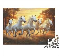 Caballos Blancos Pradera Amanecer Vista del Bosque Puzzle de 1000 Piezas Papel Puzzle para Adultos Relajación Concentración Decoración Hogar Regalo 38x26cm/1000pcs