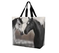 Caballos Blancos Y Negros Bolso Bandolera Gran Capacidad Bolsa Hombro Moda Bolsas De Mano Para Shopping Fitness Almacenar