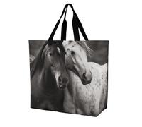 Caballos Blancos Y Negros Bolso De Mano Impermeable Bolsa De Mano Duraderas Tote Shopper Para Mujer Almacenar Viajes