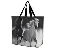 Caballos Blancos Y Negros Corriendo Bolsa Tote Plegable Bolsa De Mano Casual Bolsos Para Viajes Mujer Shopping